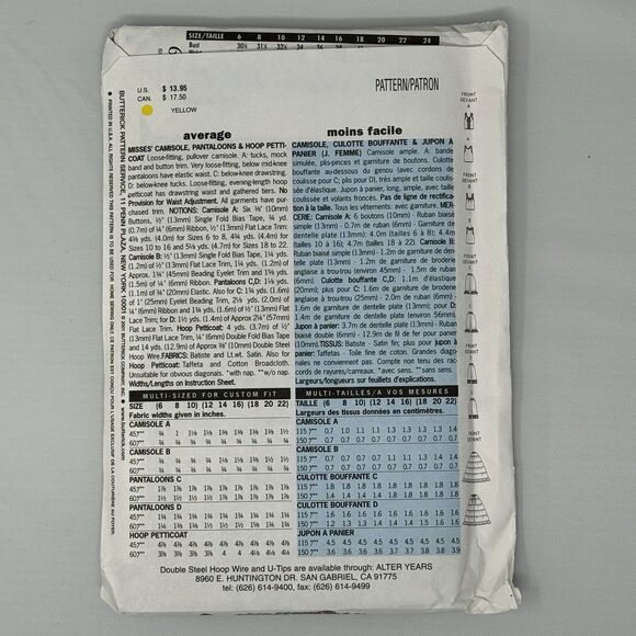 Camisole Pantaloons Hoop Petticoat 18 - 22 Costume Butterick 6884 Sewing Pattern - Picture 4 of 11